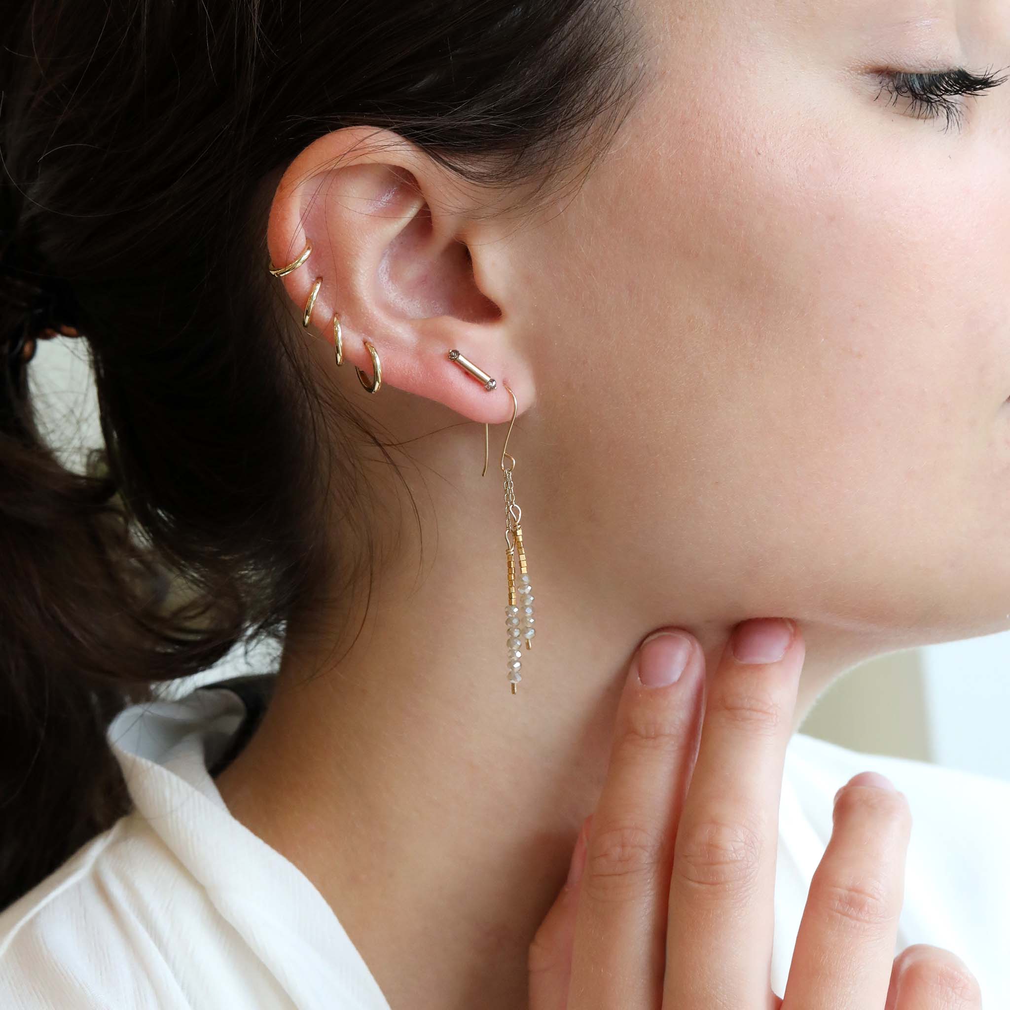 Yellow Gold Vermeil and Sandy Quartz Double Stack Earrings