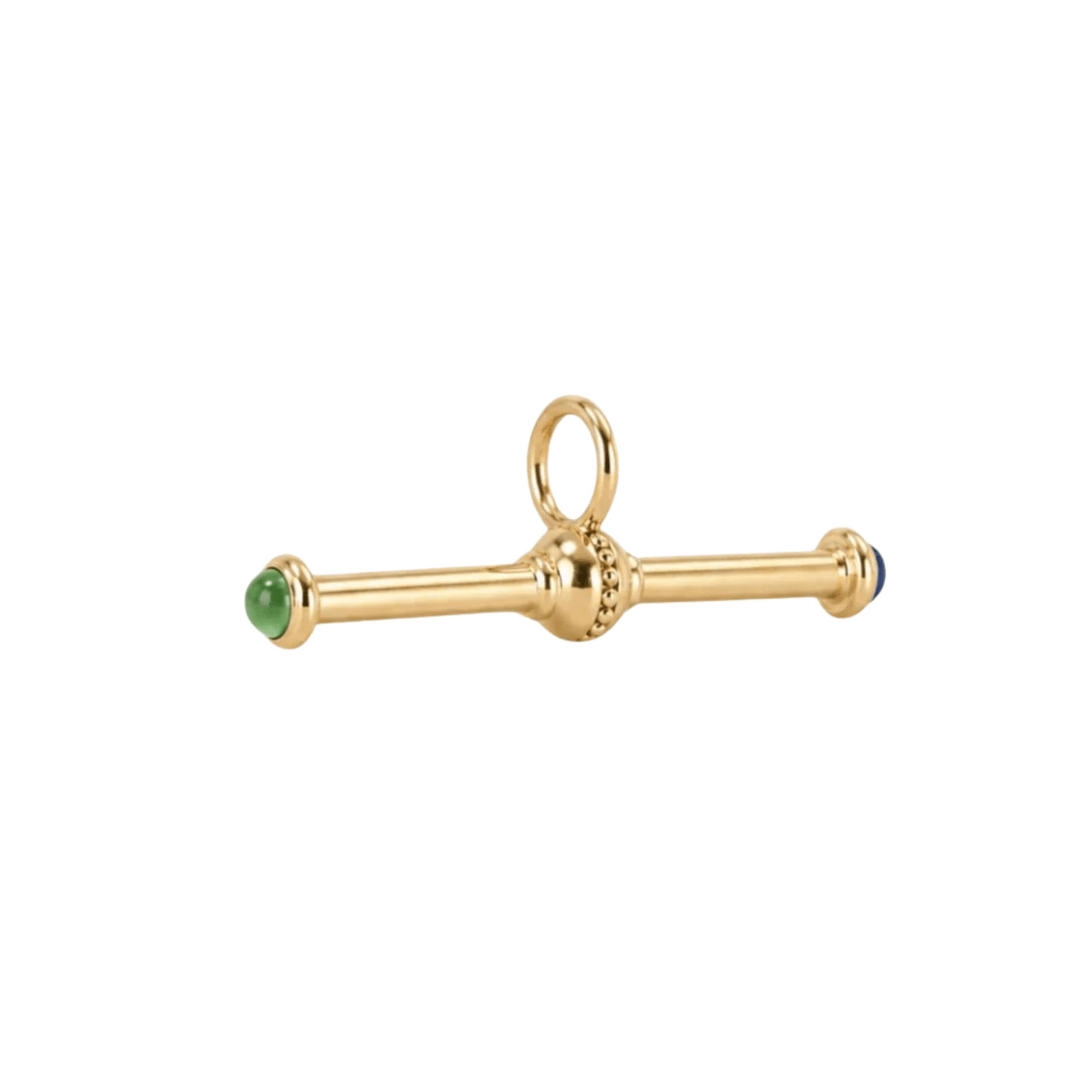 10K Classic "Equilibrium" T-Bar Pendant with Cabochon Emerald &amp; Sapphire - Peridot Fine Jewelry - Zahava