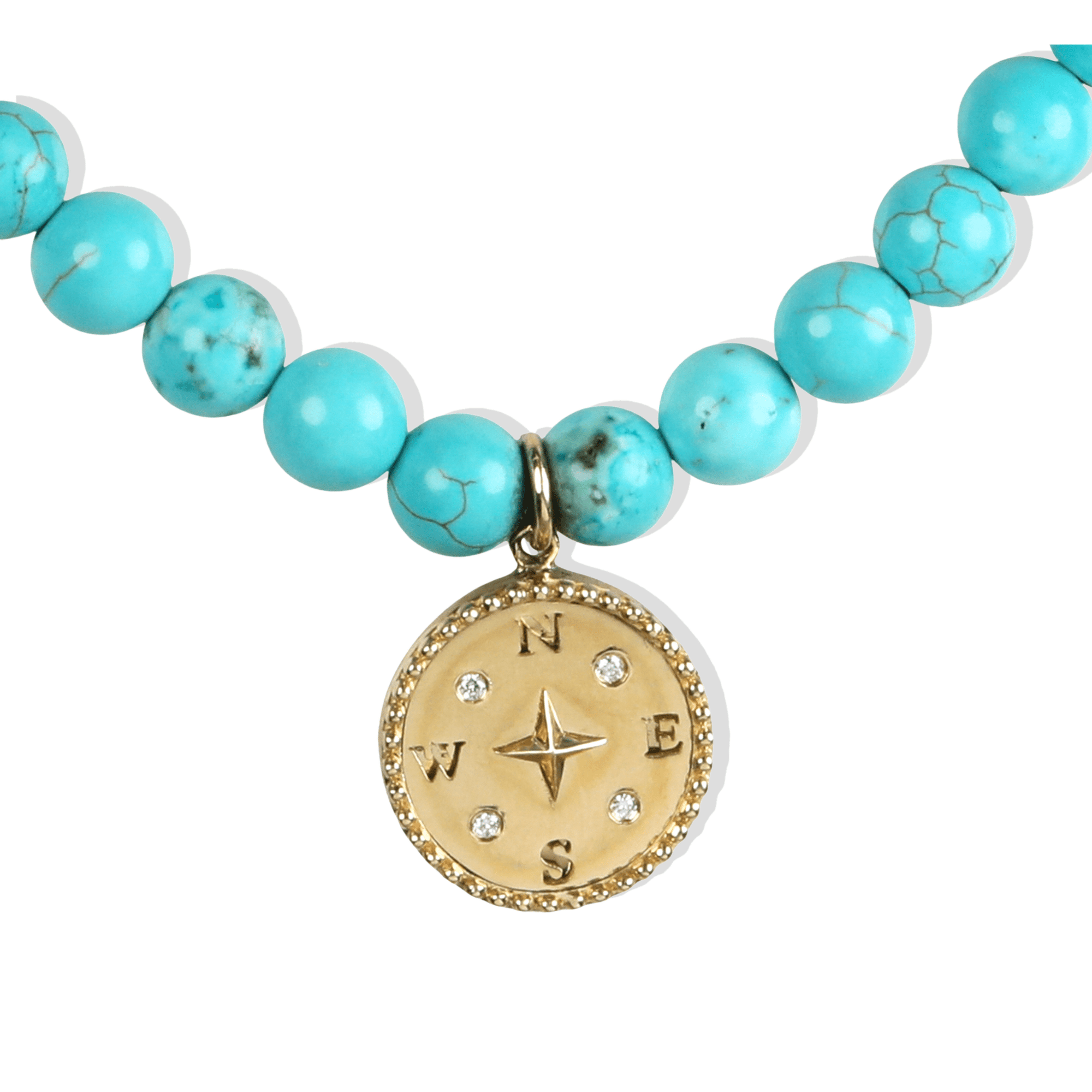 10K Compass Pendant on Turquoise Beaded Necklace - Peridot Fine Jewelry - Zahava