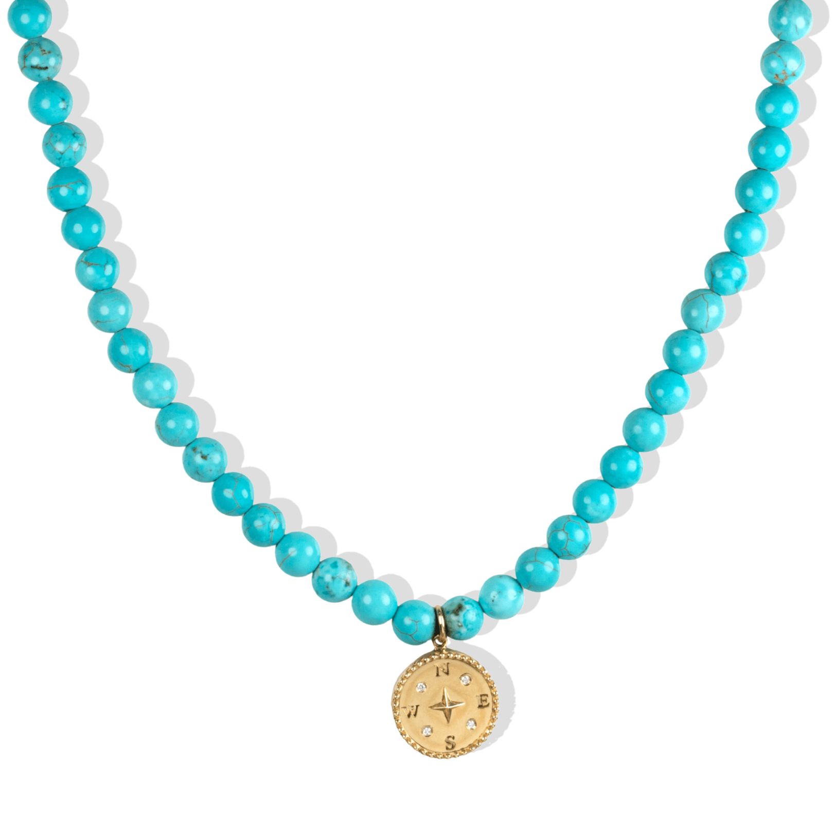10K Compass Pendant on Turquoise Beaded Necklace - Peridot Fine Jewelry - Zahava