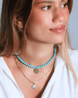 10K Compass Pendant on Turquoise Beaded Necklace - Peridot Fine Jewelry - Zahava