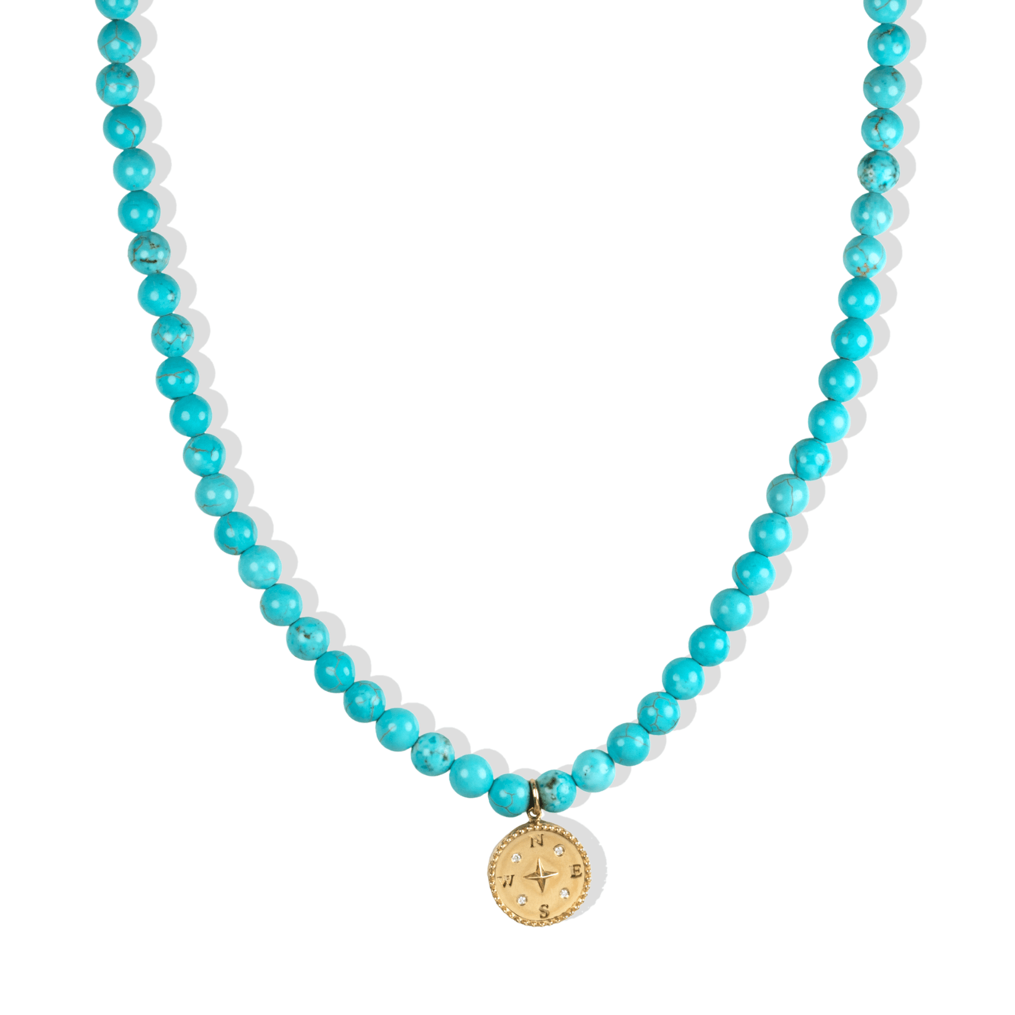 10K Compass Pendant on Turquoise Beaded Necklace - Peridot Fine Jewelry - Zahava