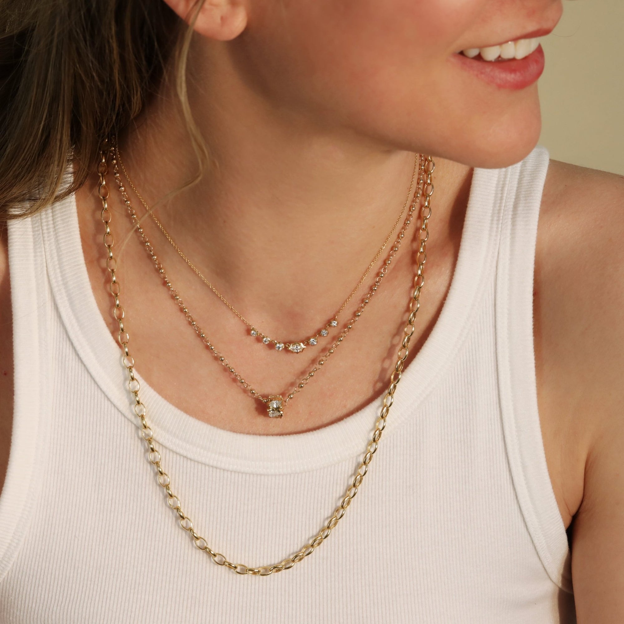 10K "Flora" Oval Link Necklace in 16" - Peridot Fine Jewelry - Zahava