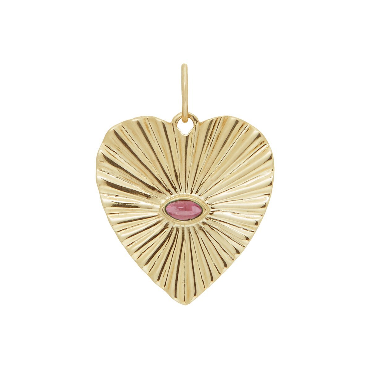 10K Gold Large Textured Heart Pendant with Pink Tourmaline - Peridot Fine Jewelry - Zahava