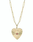 10K Gold Large Textured Heart Pendant with Pink Tourmaline - Peridot Fine Jewelry - Zahava