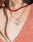 10K Gold Large Textured Heart Pendant with Pink Tourmaline - Peridot Fine Jewelry - Zahava