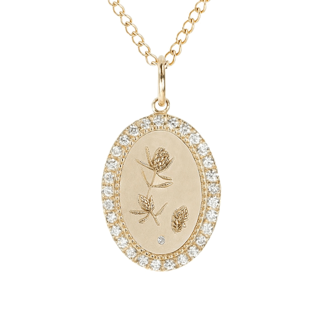 10K Gold Medium Pave Diamond &quot;Protea&quot; Pendant - Peridot Fine Jewelry - Zahava