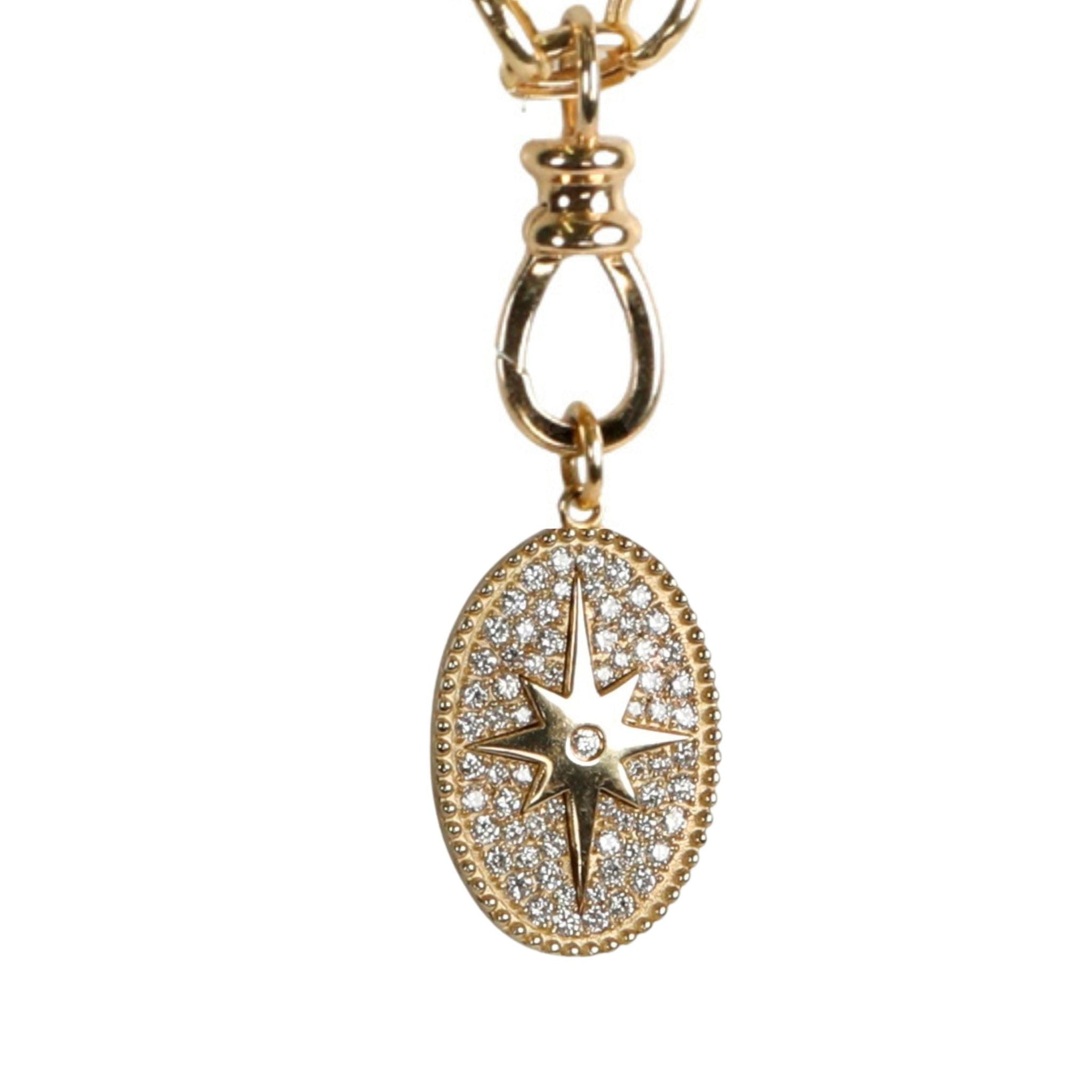 10K Gold Medium "Star" Pendant with Scattered Pave Diamond Inlay - Peridot Fine Jewelry - Zahava