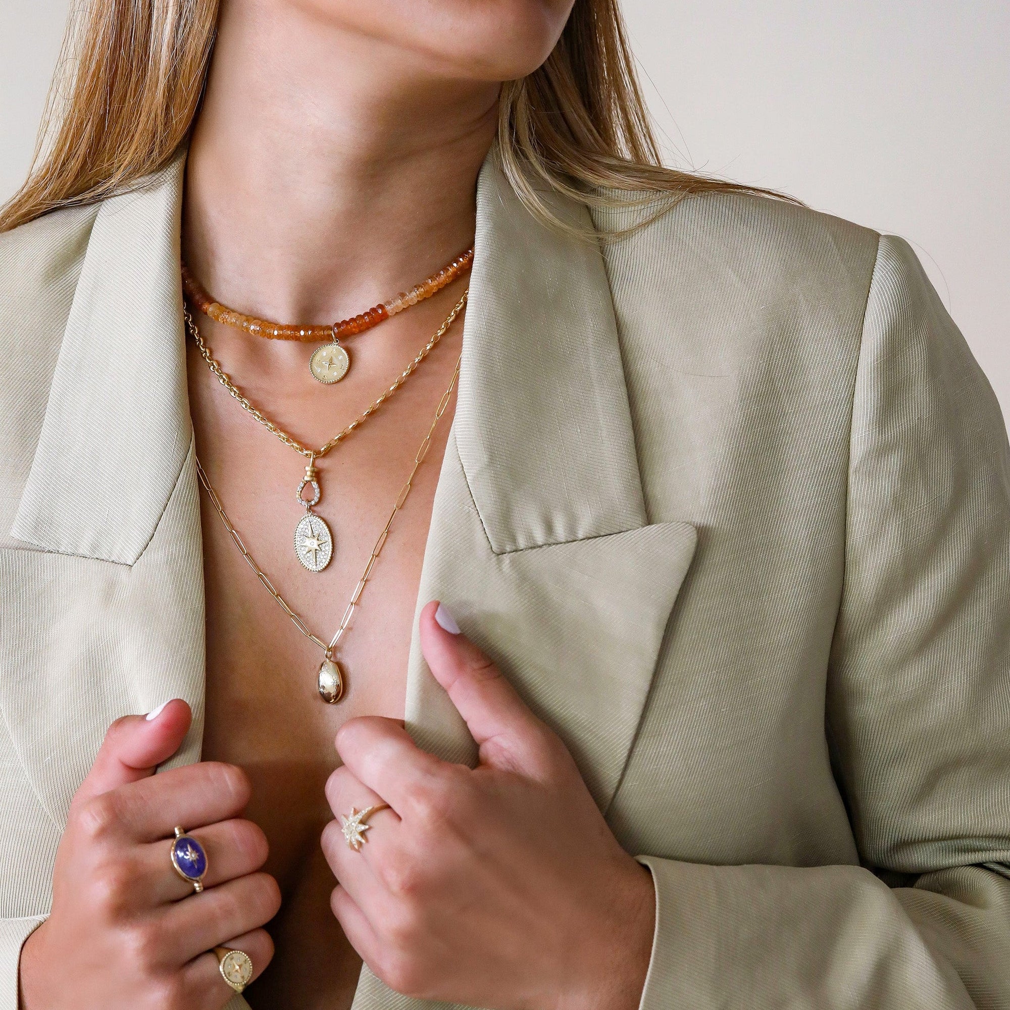 10K Gold Medium "Star" Pendant with Scattered Pave Diamond Inlay - Peridot Fine Jewelry - Zahava