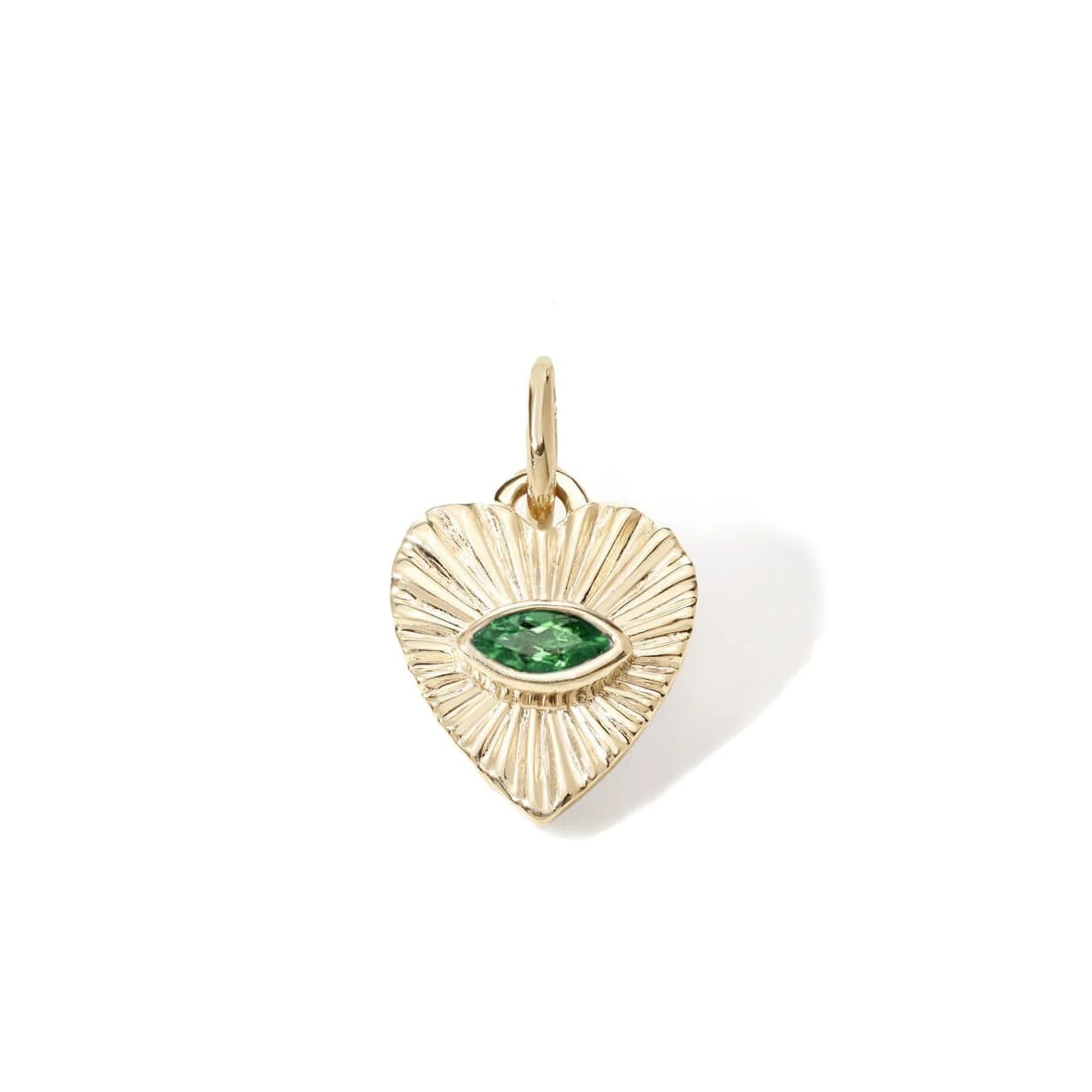 10k Gold Mini Textured Heart Pendant with Emerald - Peridot Fine Jewelry - Zahava