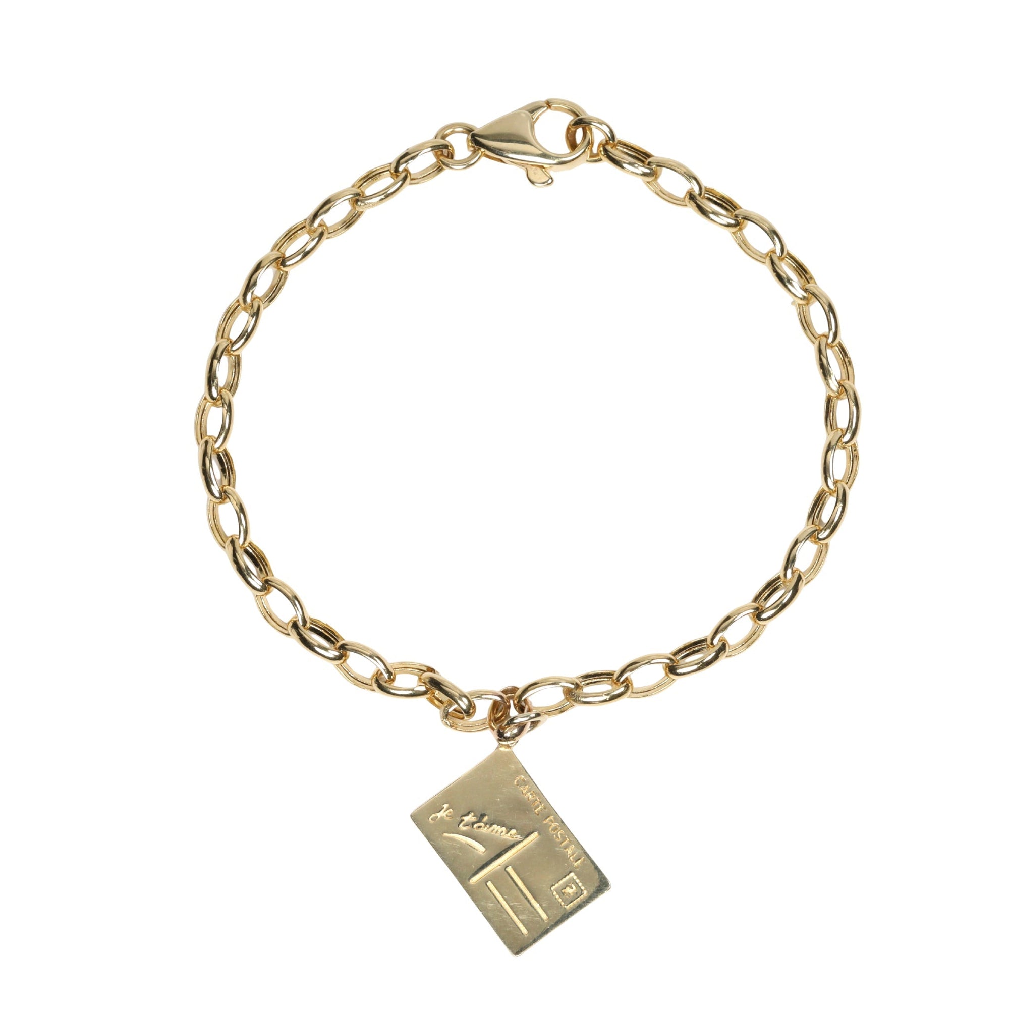 10K Gold "Postcard" Charm with "Je T'aime" Engraving - Peridot Fine Jewelry - Zahava