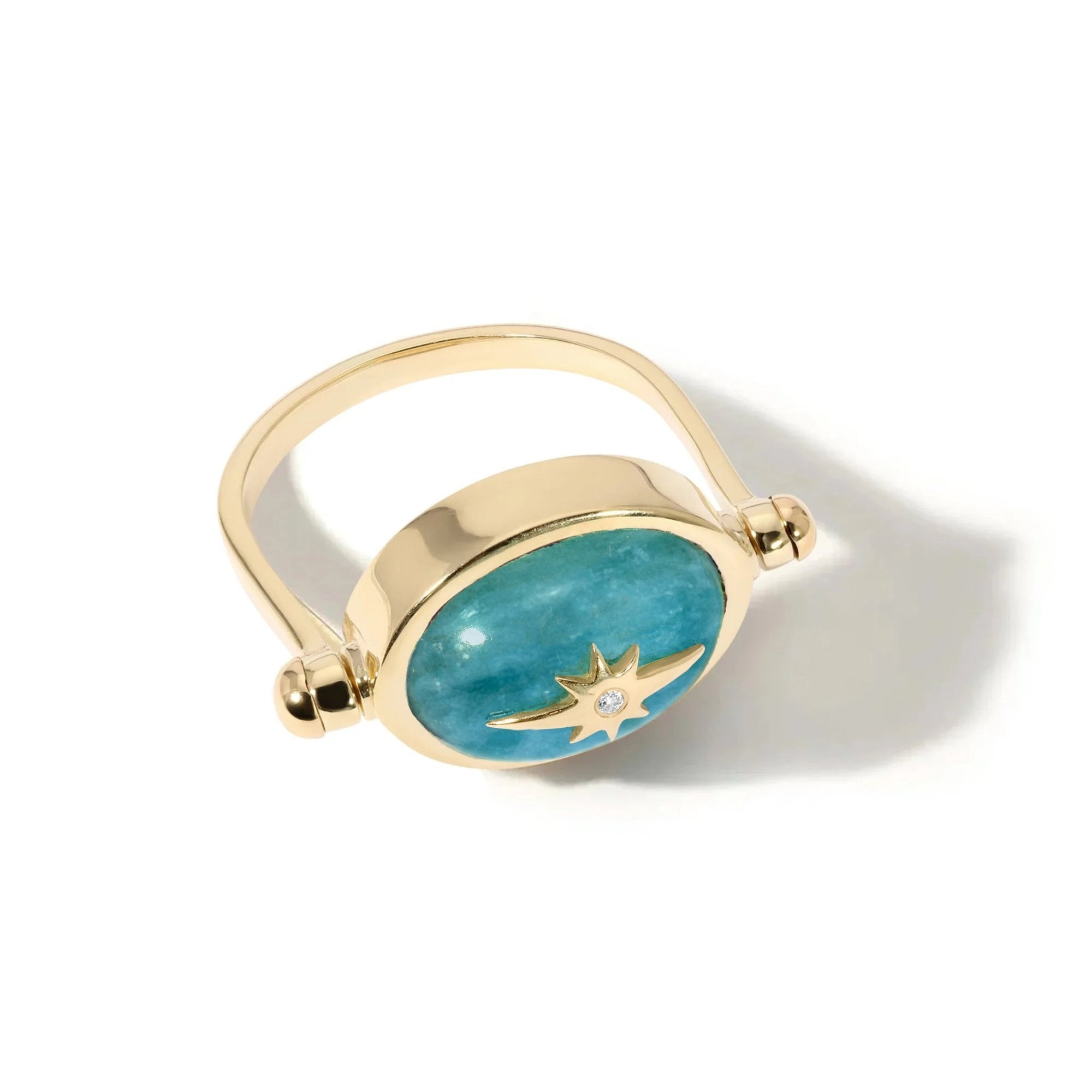 10K Gold Spinning Amazonite &quot;Star&quot; Ring with Diamond - Peridot Fine Jewelry - Zahava