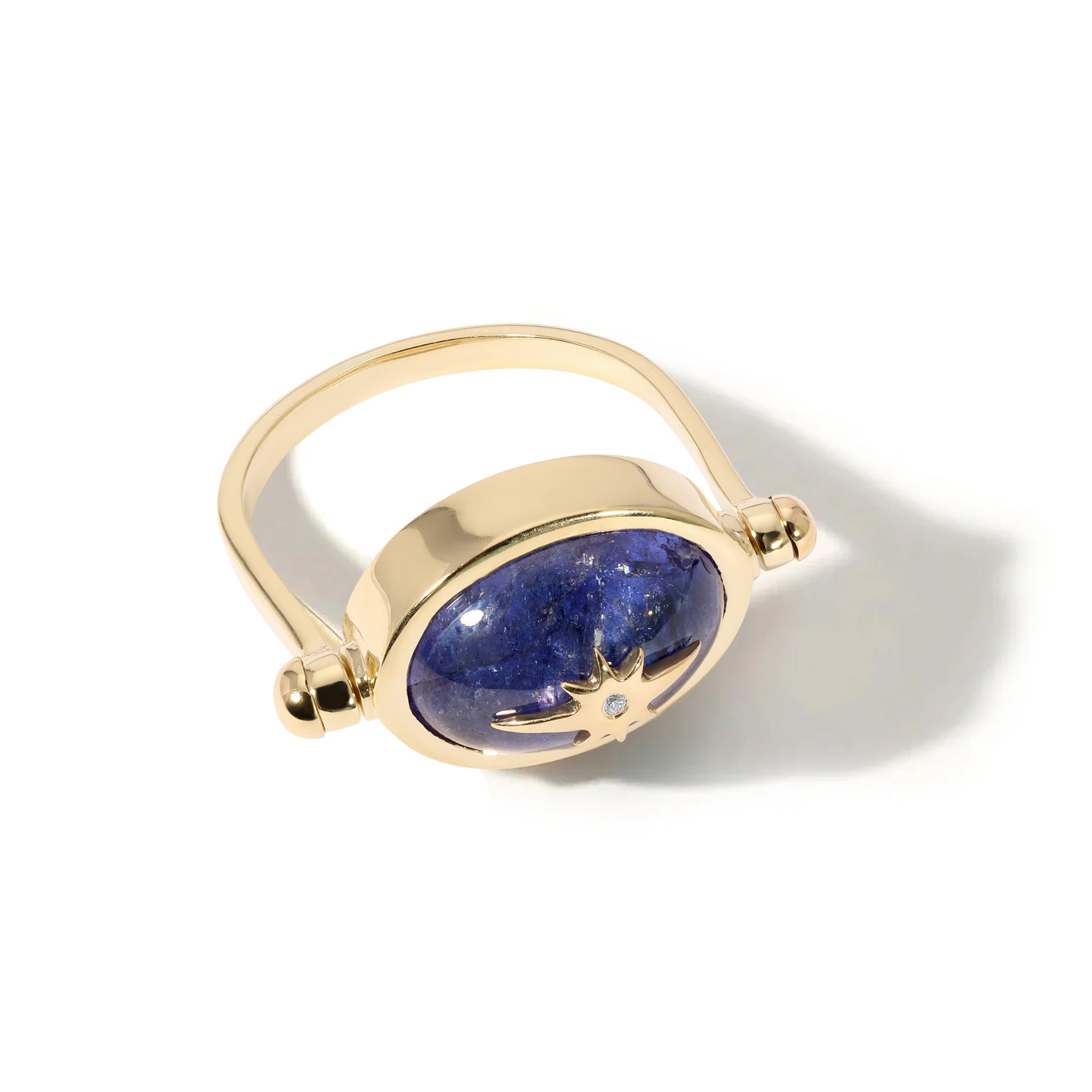 10K Gold Spinning Tanzanite &quot;Star&quot; Ring with Diamond - Peridot Fine Jewelry - Zahava