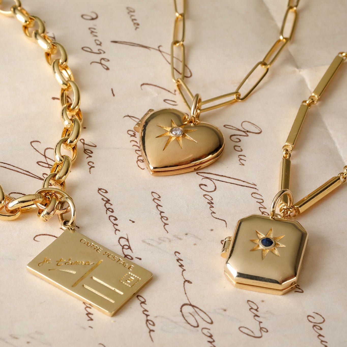 10K Gold "Postcard" Charm with "Je T'aime" Engraving