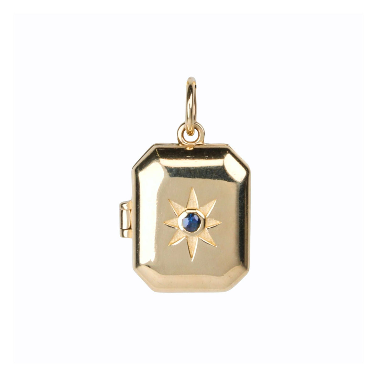 10K "Lola" Square Locket with Sapphire &amp; Starburst Engraving - Peridot Fine Jewelry - Zahava