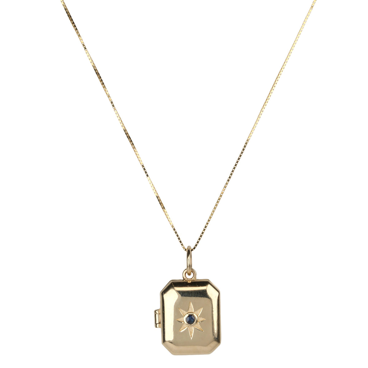 10K "Lola" Square Locket with Sapphire &amp; Starburst Engraving - Peridot Fine Jewelry - Zahava