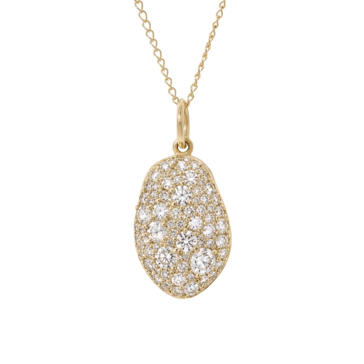 10K Mixed Pave Diamond Large "Carob Bean" Pendant - Peridot Fine Jewelry - Zahava