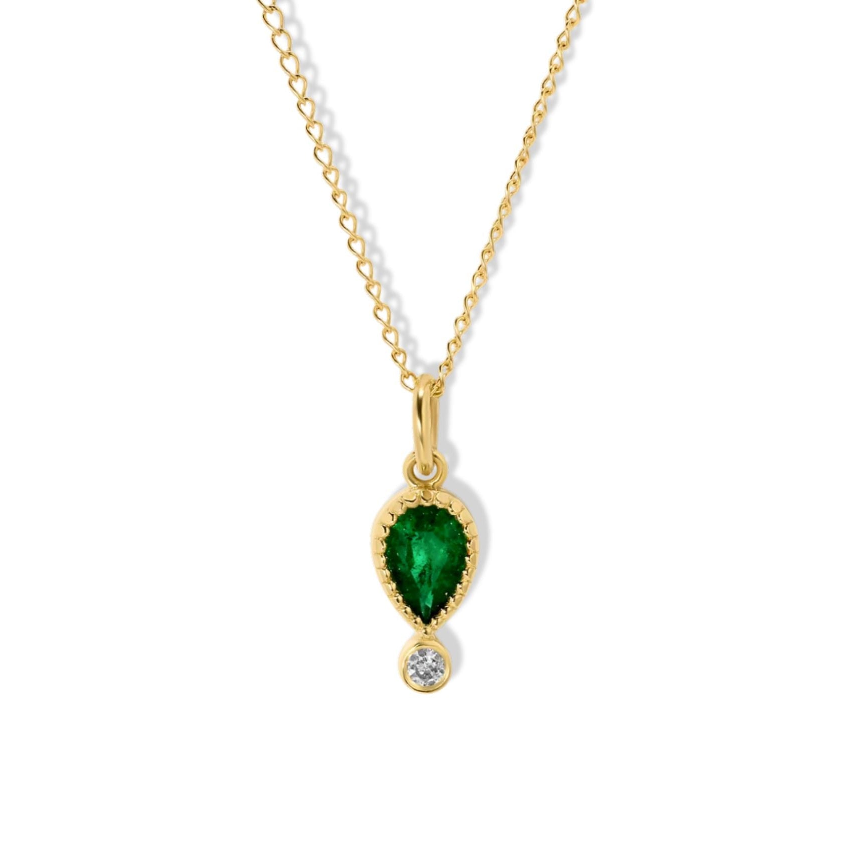 10K Pear - Shaped Emerald "Paloma" Charm with Diamond Accent - Peridot Fine Jewelry - Zahava