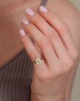 10K Scattered Pave Diamond "Date Palm Tree" Signet Ring - Peridot Fine Jewelry - Zahava