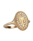 10K Scattered Pave Diamond "Date Palm Tree" Signet Ring - Peridot Fine Jewelry - Zahava