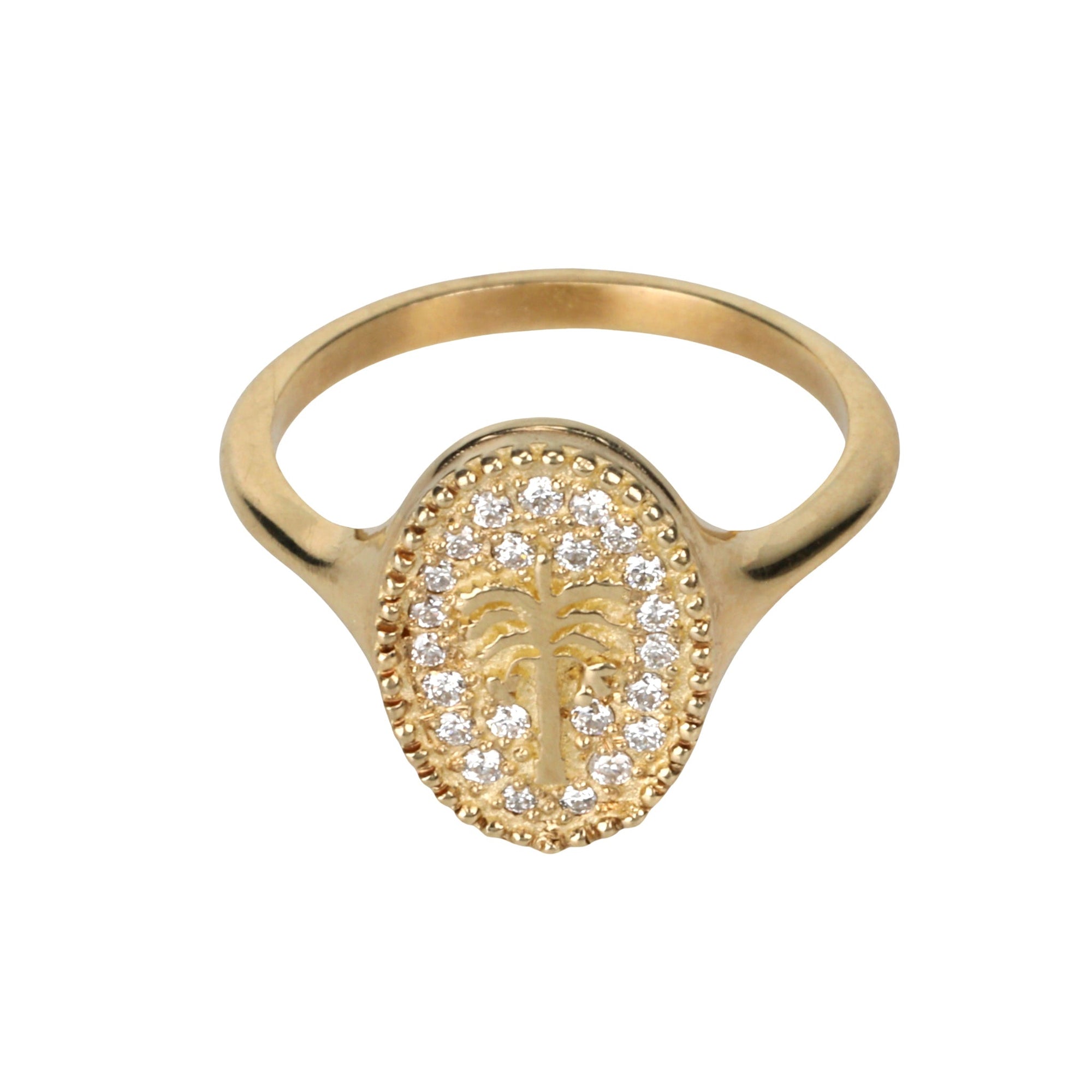 10K Scattered Pave Diamond "Date Palm Tree" Signet Ring - Peridot Fine Jewelry - Zahava