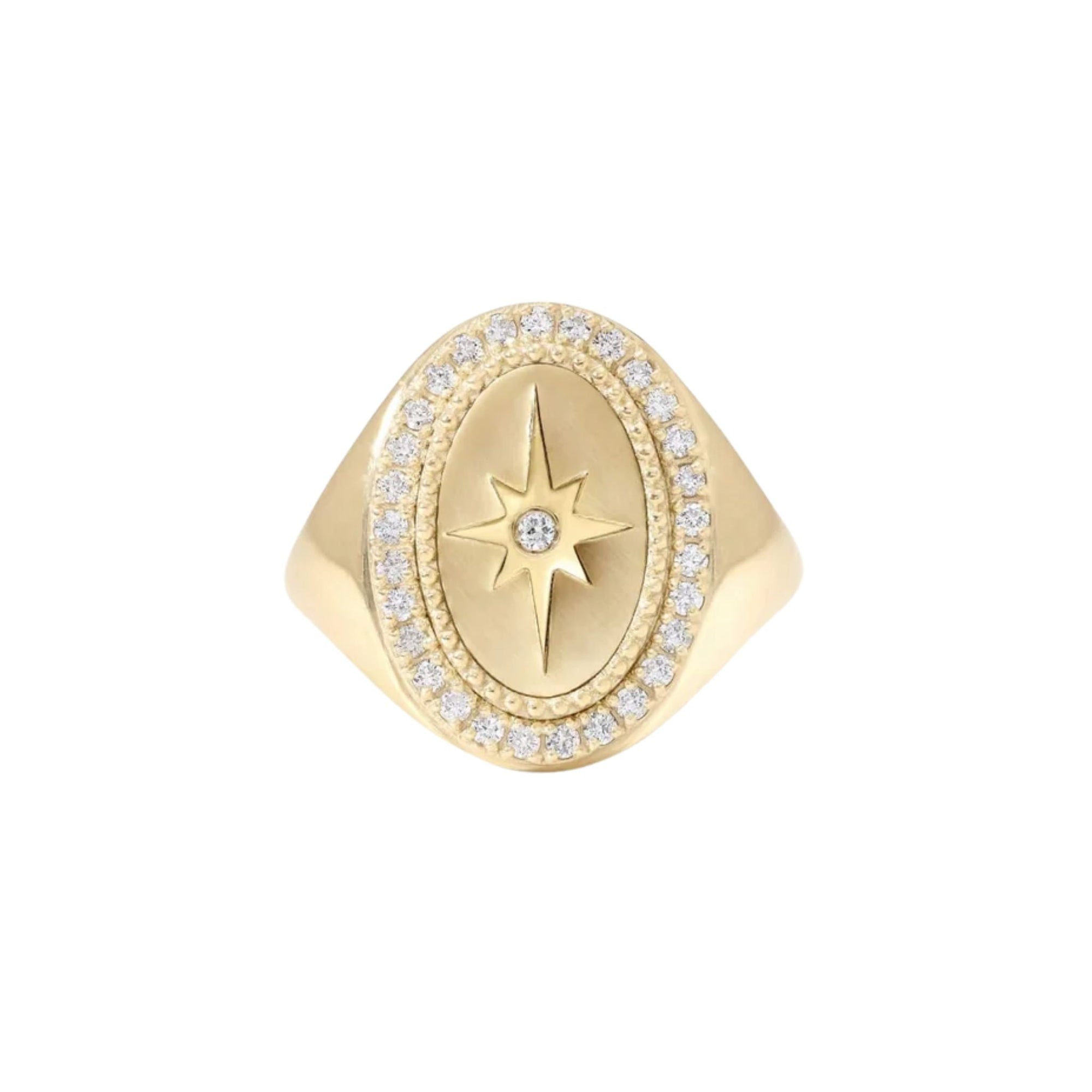 10K "Star" Signet Ring with Diamond Pave Halo - Peridot Fine Jewelry - Zahava