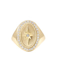 10K "Star" Signet Ring with Diamond Pave Halo - Peridot Fine Jewelry - Zahava
