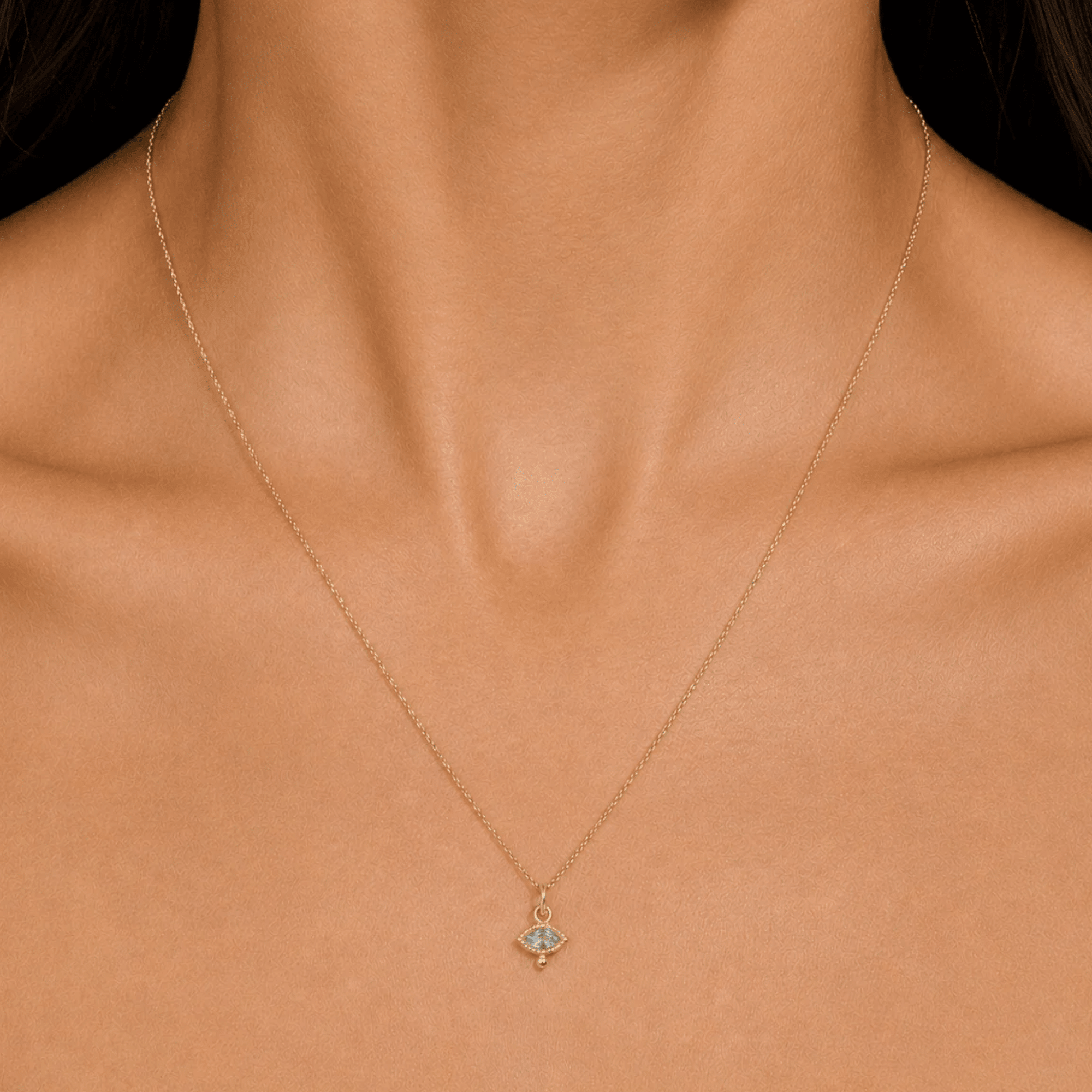 10K Tiny Marquise Aquamarine Talisman Charm - Peridot Fine Jewelry - Zahava