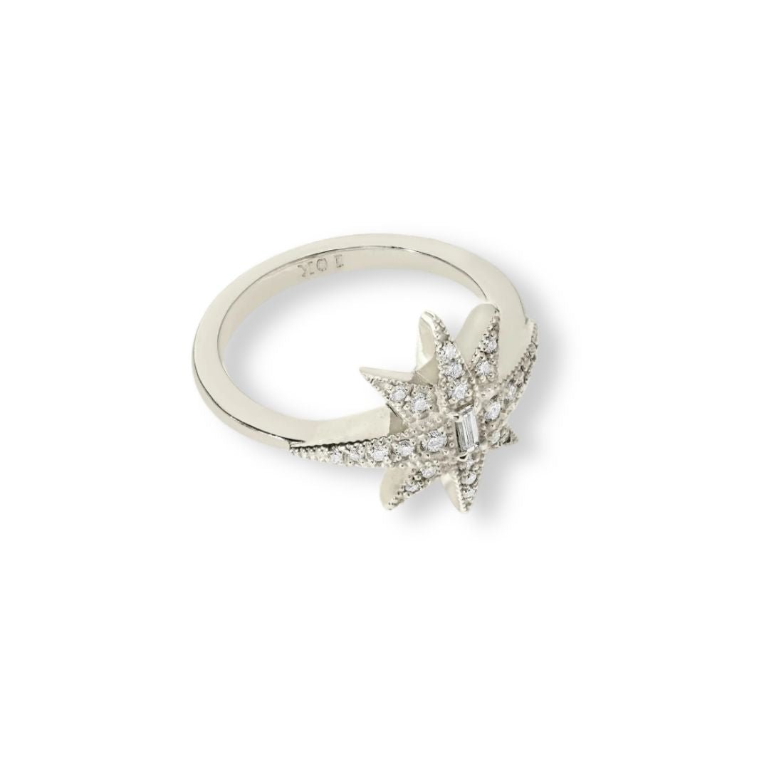 10K White Gold "North Star" Pave Diamond Ring - Peridot Fine Jewelry - Zahava
