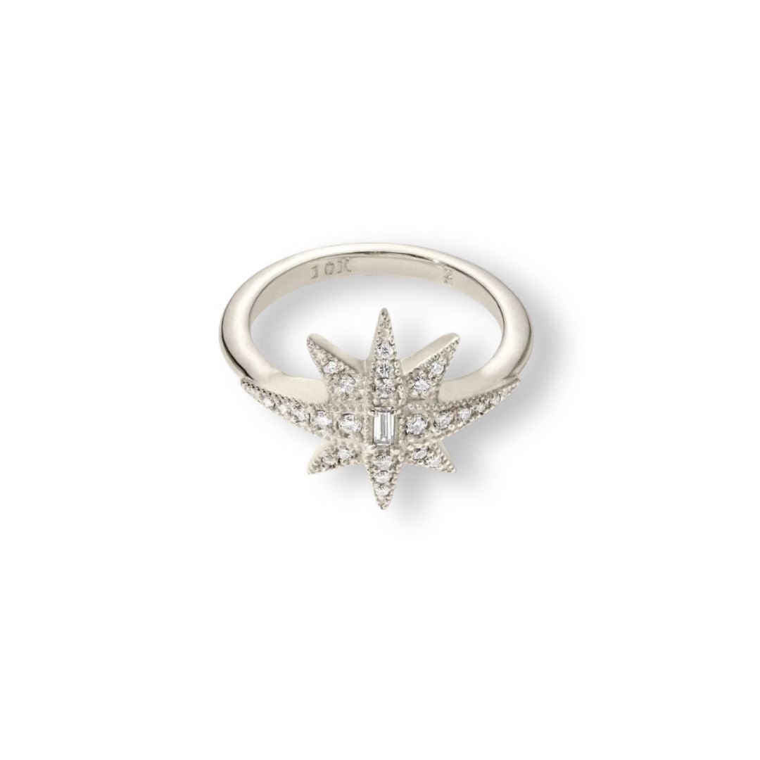 10K White Gold "North Star" Pave Diamond Ring - Peridot Fine Jewelry - Zahava
