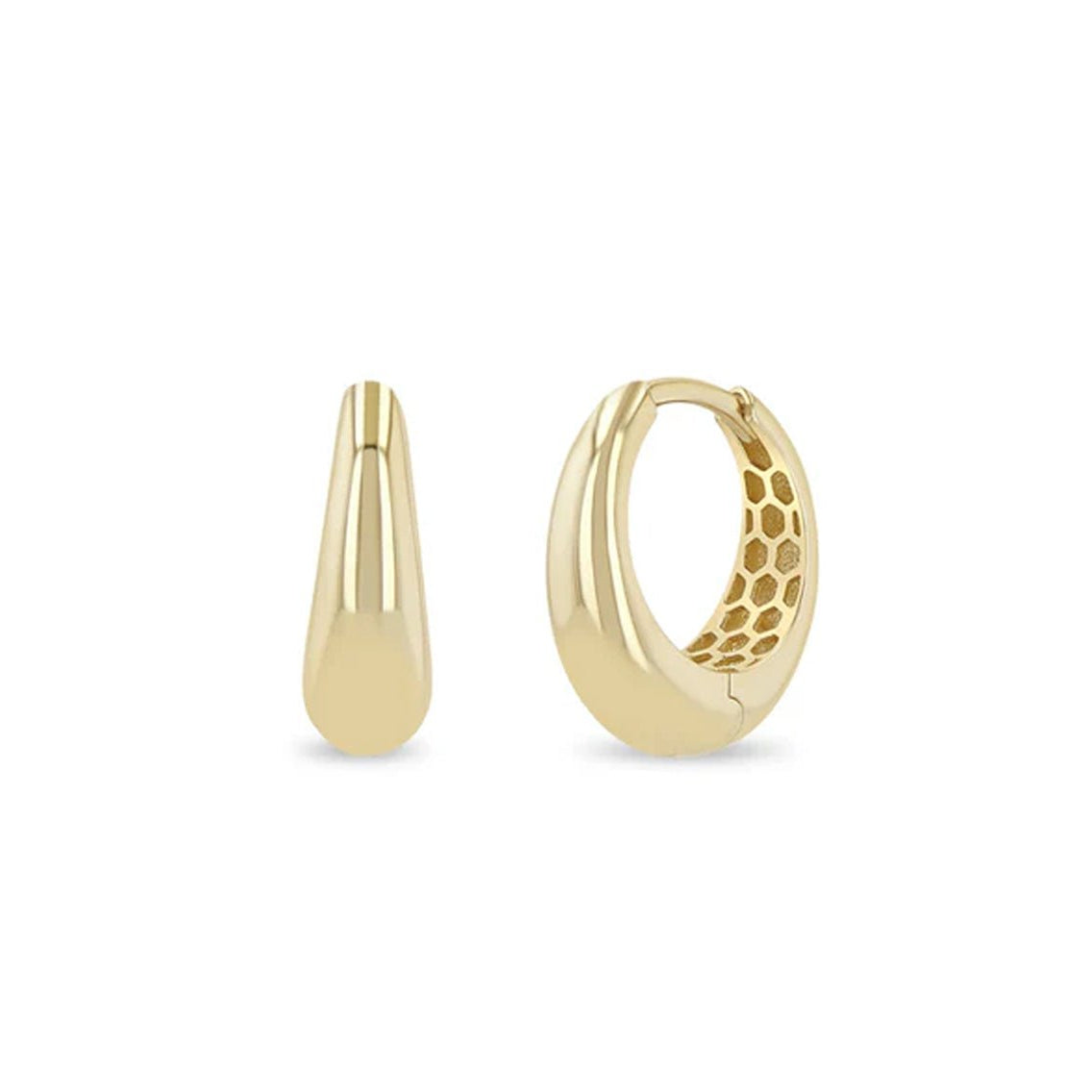 14 Karat Yellow Gold Curved Hollow Tapered Hinged Click Hoop Earrings - Peridot Fine Jewelry - Zoe Chicco