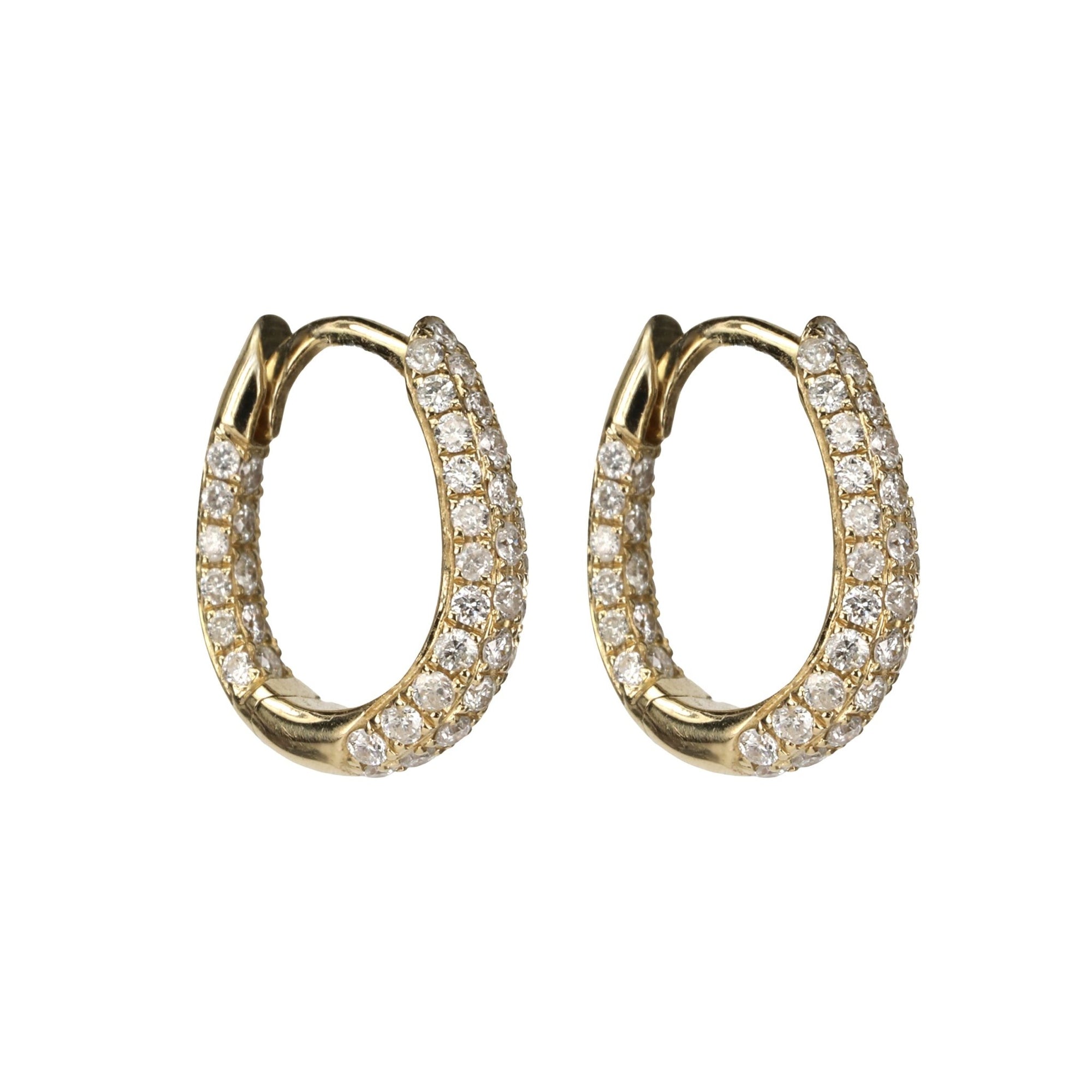 14 Karat Yellow Gold Three Row Pave &quot;Inside Out&quot; Diamond Oval Mini Hoops - Peridot Fine Jewelry - Jacquie Aiche