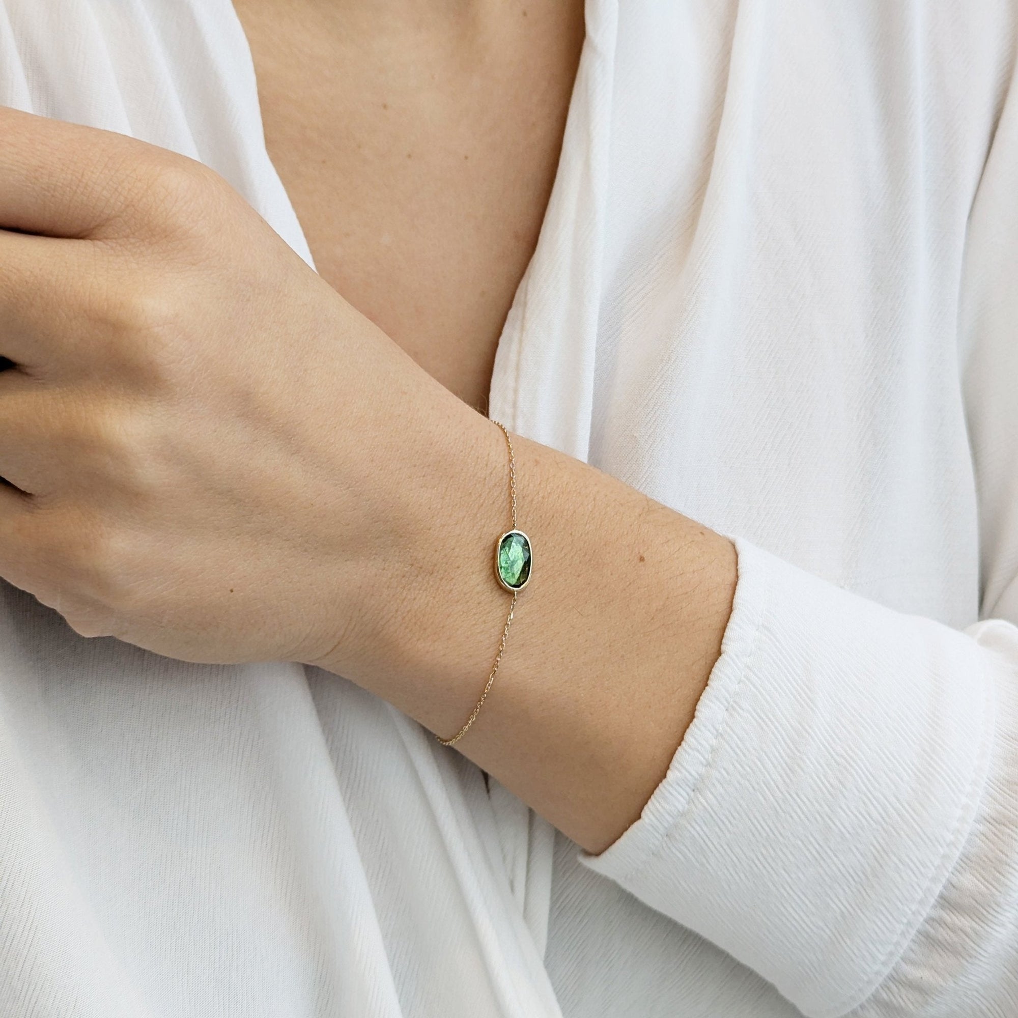144K &amp; Green Tourmaline &quot;Faye&quot; Bracelet - Peridot Fine Jewelry - Celine Daoust