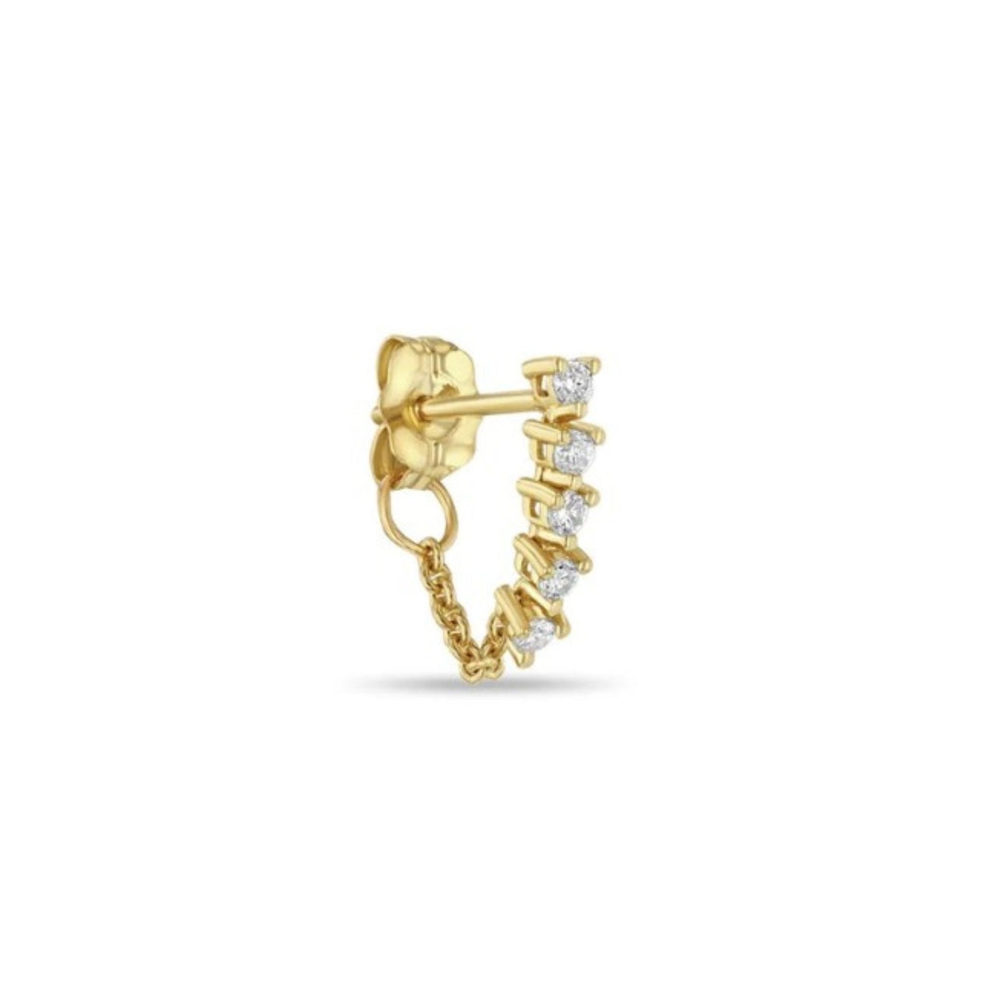 14K &amp; 5 Diamond &quot;Tennis Style&quot; Earring with Drop Chain to Back - Peridot Fine Jewelry - Zoe Chicco