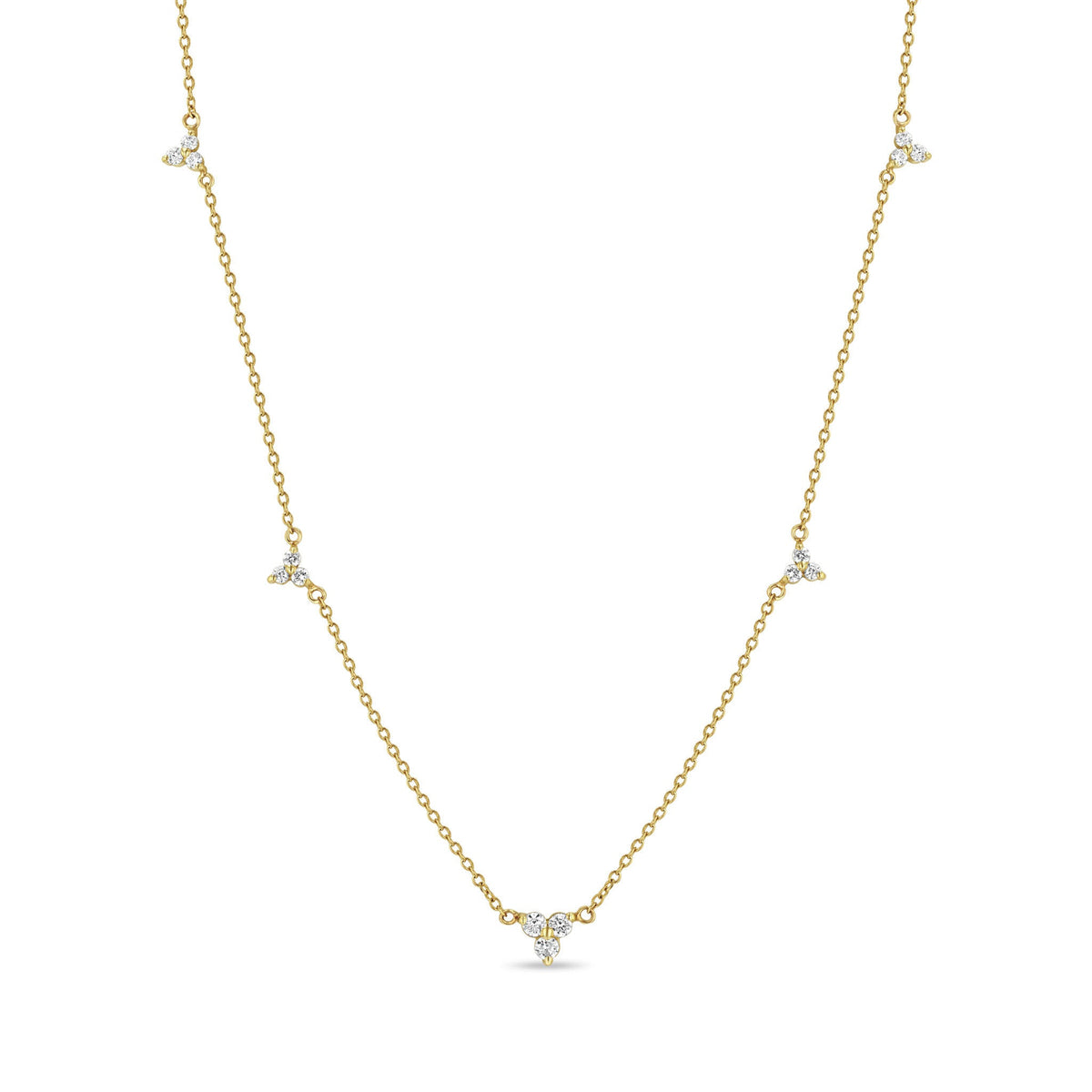 14K & 5 Prong-Set Graduated Diamond Trio Station Necklace - Peridot Fine Jewelry - Zoe Chicco