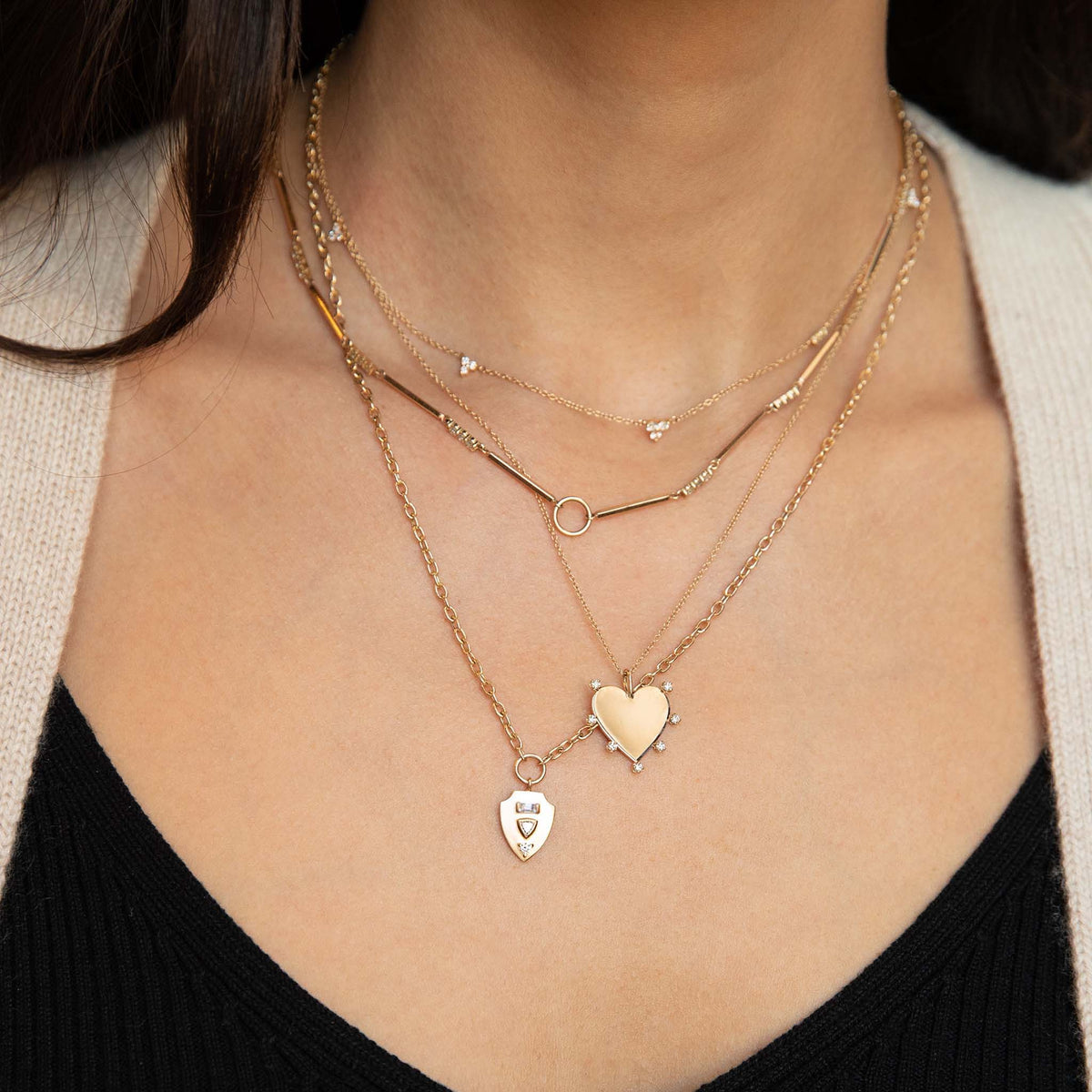 14K & 5 Prong-Set Graduated Diamond Trio Station Necklace - Peridot Fine Jewelry - Zoe Chicco