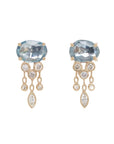 14K & Aquamarine "Jellyfish" Stud Earrings with Diamond Dangles - Peridot Fine Jewelry - Celine Daoust