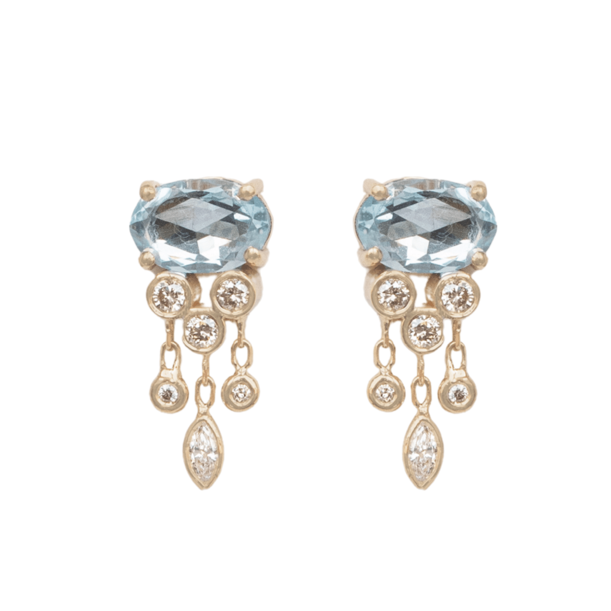 14K & Aquamarine "Jellyfish" Stud Earrings with Diamond Dangles - Peridot Fine Jewelry - Celine Daoust