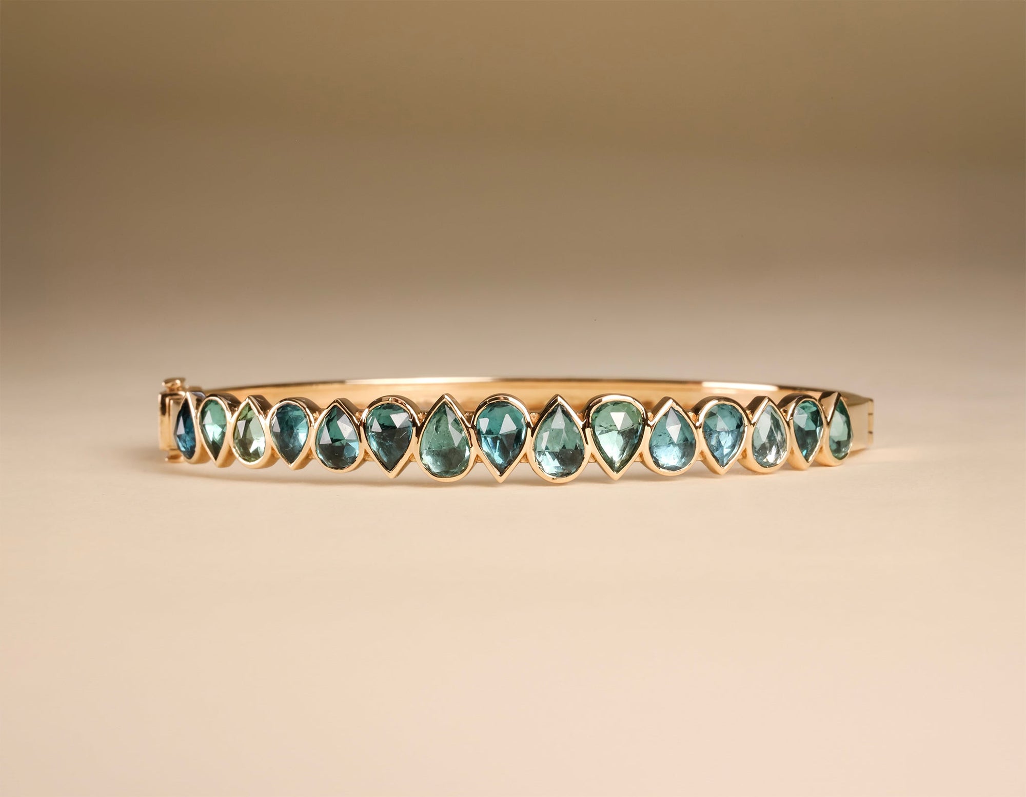 14K "Articulated" Multi Blue - Green Tourmaline Hinged Bangle Bracelet - Peridot Fine Jewelry - Celine Daoust