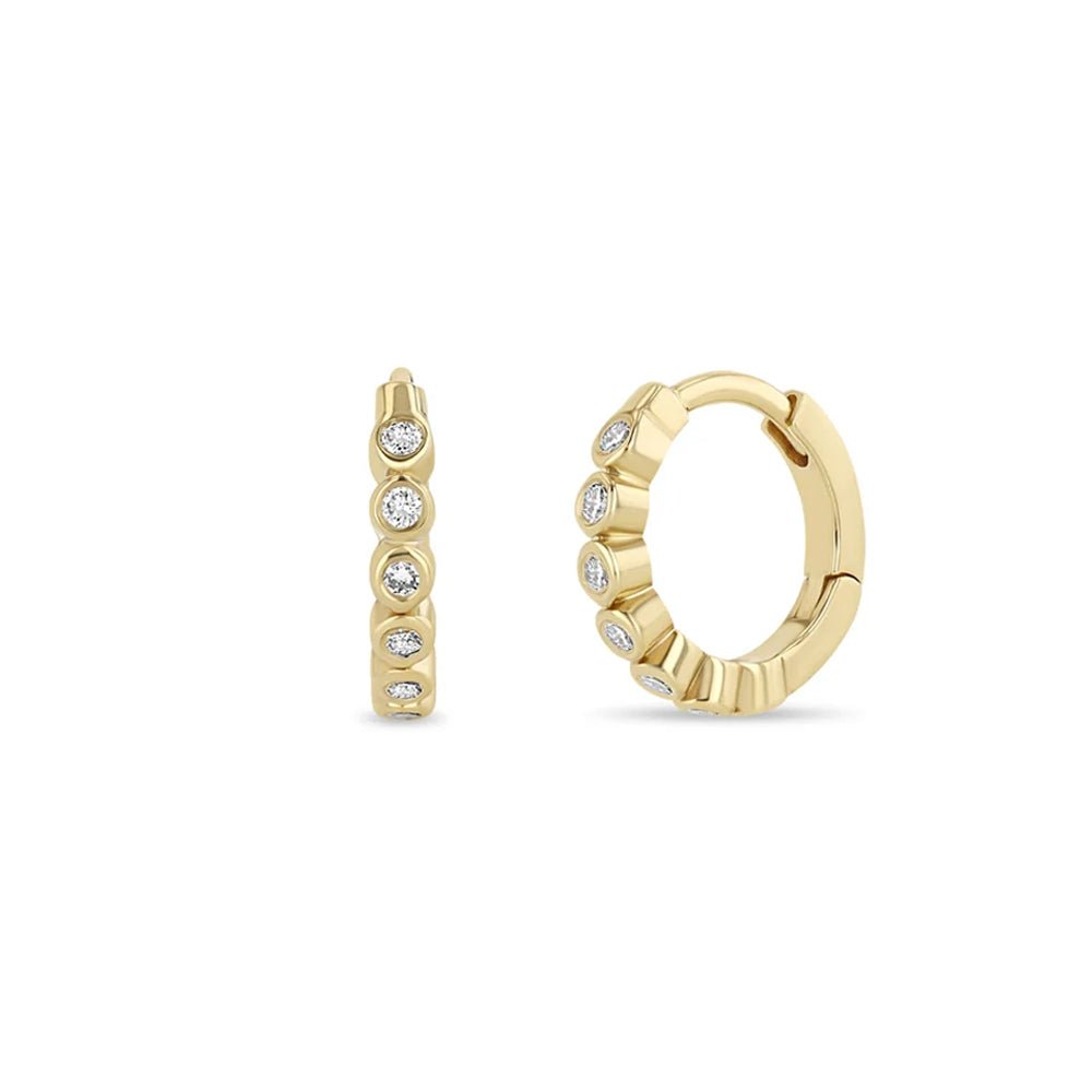 14K Bezel-Set Diamond Hinged Huggie Hoops - Peridot Fine Jewelry - Zoe Chicco
