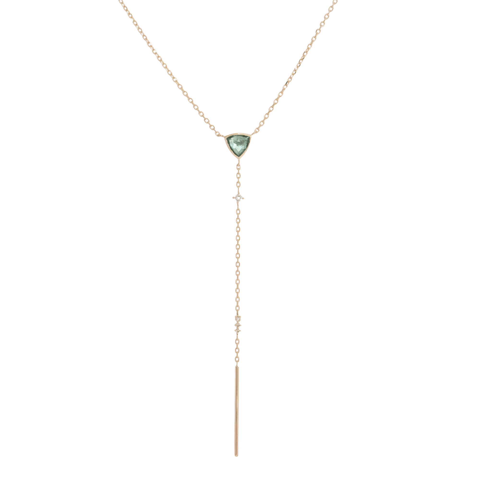 14K Bezel - Set Green Tourmaline Lariat Bar Necklace with Diamond Details - Peridot Fine Jewelry - Celine Daoust