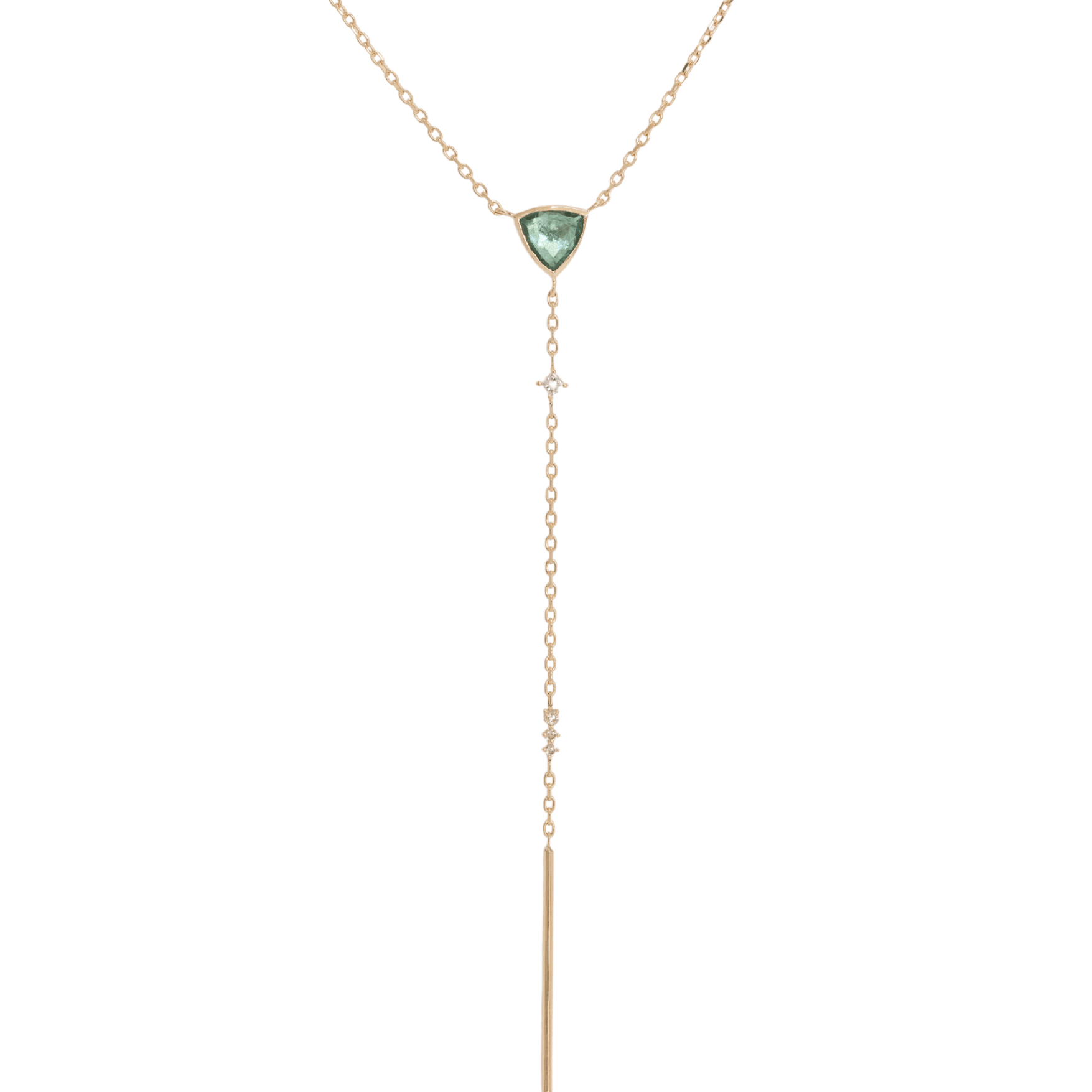 14K Bezel - Set Green Tourmaline Lariat Bar Necklace with Diamond Details - Peridot Fine Jewelry - Celine Daoust