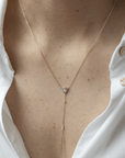 14K Bezel - Set Green Tourmaline Lariat Bar Necklace with Diamond Details - Peridot Fine Jewelry - Celine Daoust