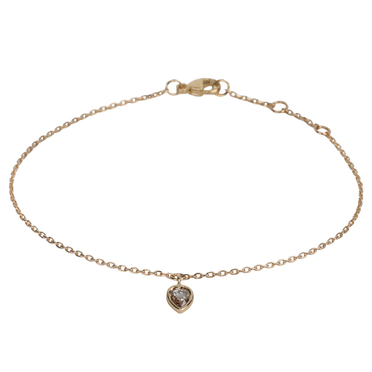 14K Bezel - Set Heart - Shaped Rosecut Grey Diamond Charm Bracelet - Peridot Fine Jewelry - Celine Daoust
