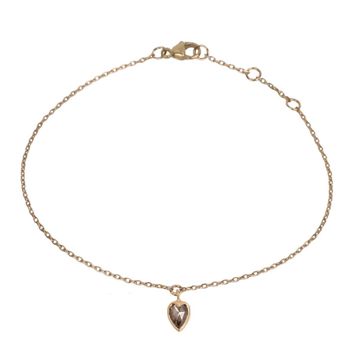 14K Bezel - Set Heart - Shaped Rosecut Grey Diamond Charm Bracelet - Peridot Fine Jewelry - Celine Daoust