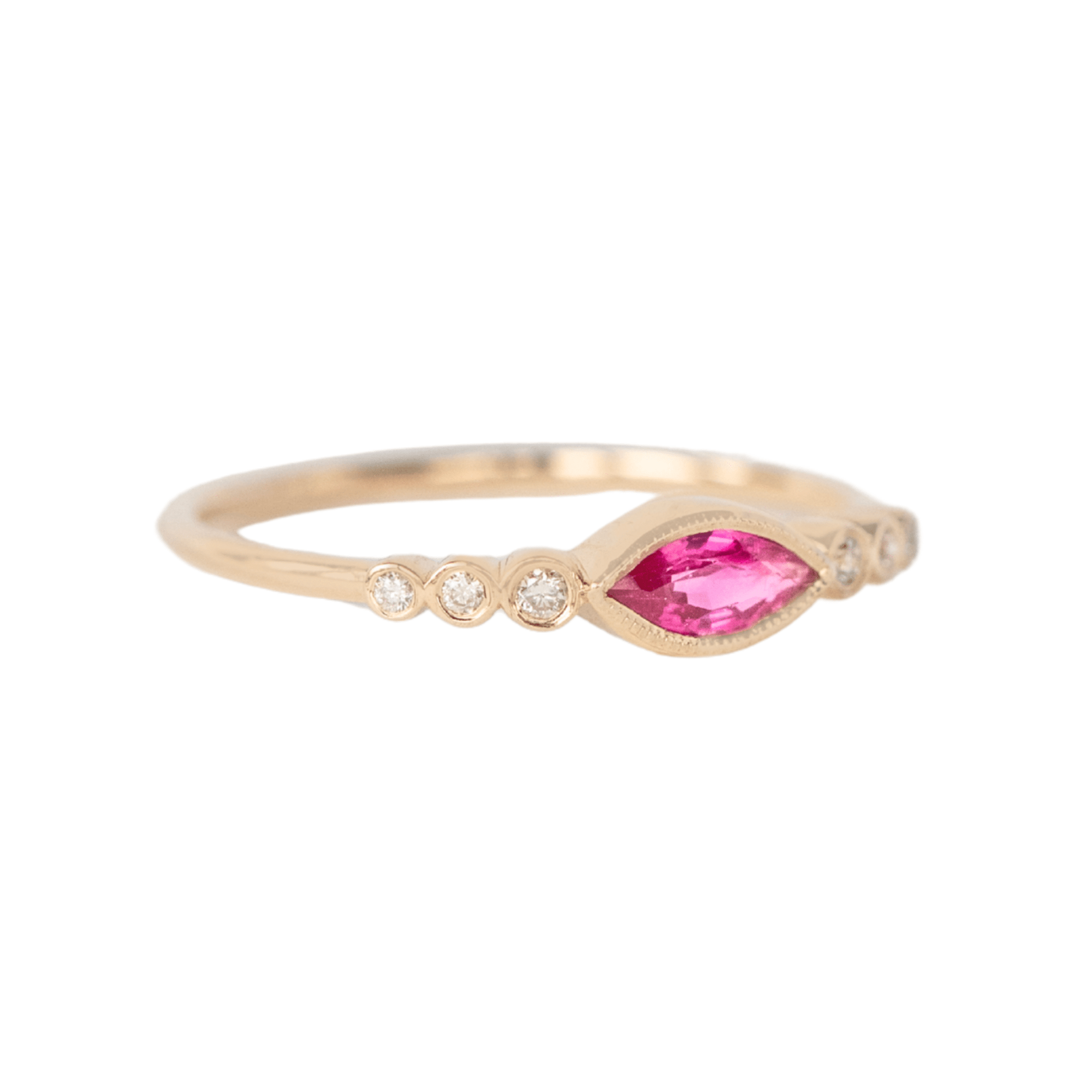 14K Bezel - Set Marquise Ruby Ring with Diamond Details - Peridot Fine Jewelry - Celine Daoust