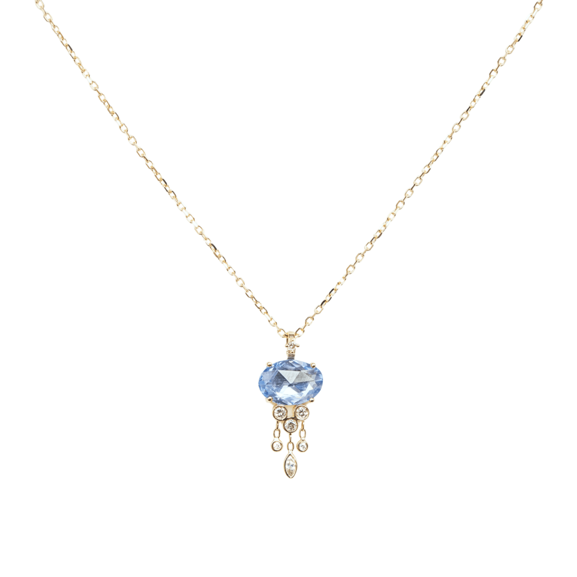 14K &amp; Blue Sapphire "Jellyfish" Necklace with Bezel-Set Diamond Dangles - Peridot Fine Jewelry - Celine Daoust