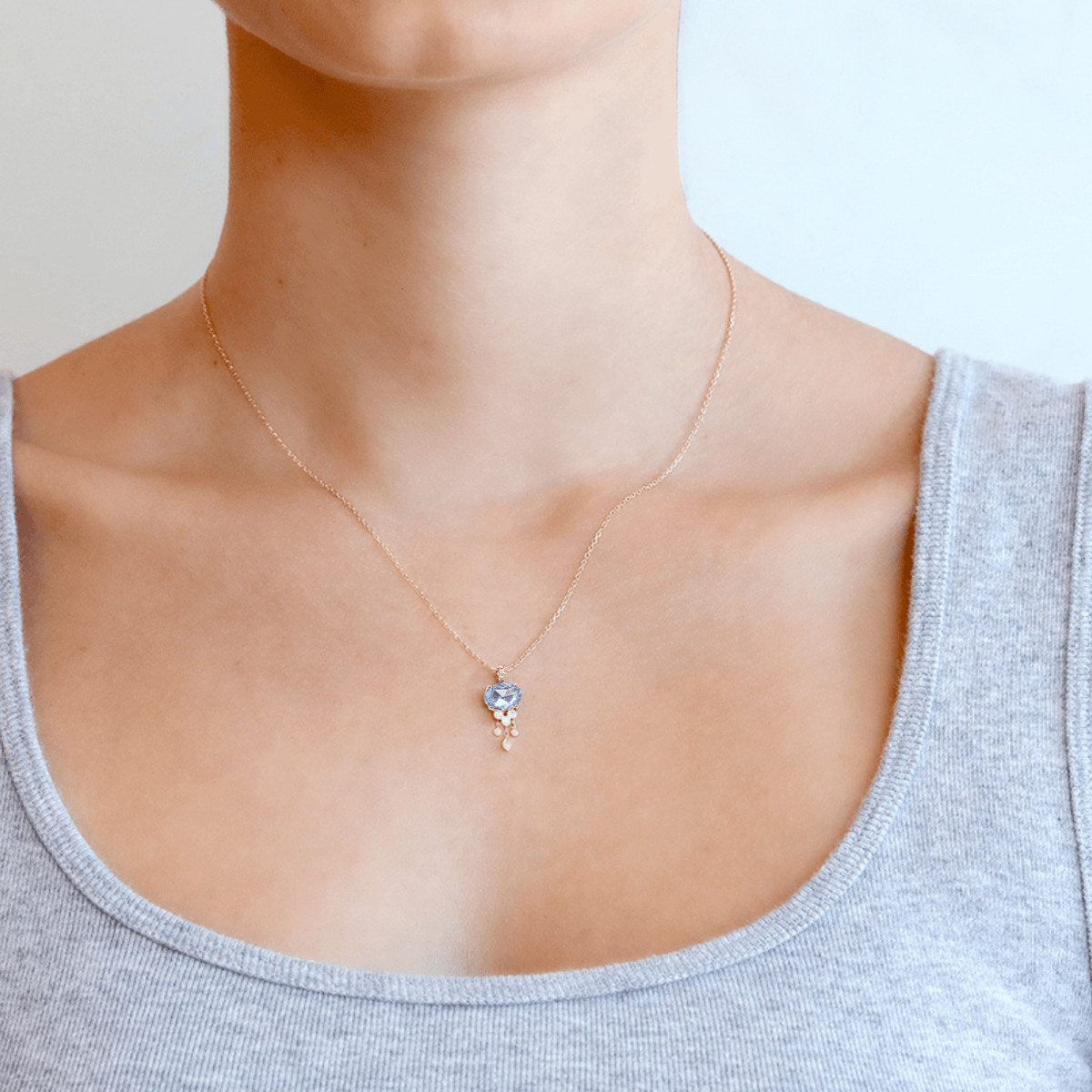 14K &amp; Blue Sapphire "Jellyfish" Necklace with Bezel-Set Diamond Dangles - Peridot Fine Jewelry - Celine Daoust