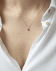 14K "Claw - Set" Upside - Down Teardrop Rose - Cut Ruby Necklace with Pave Diamond Details - Peridot Fine Jewelry - Celine Daoust