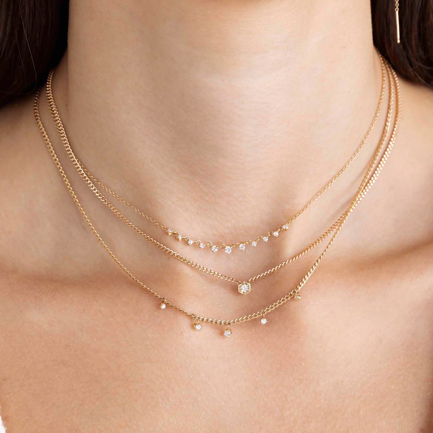 14K Curb Chain Neclace with Hexagonal Diamond Centerpiece - Peridot Fine Jewelry - Zoe Chicco